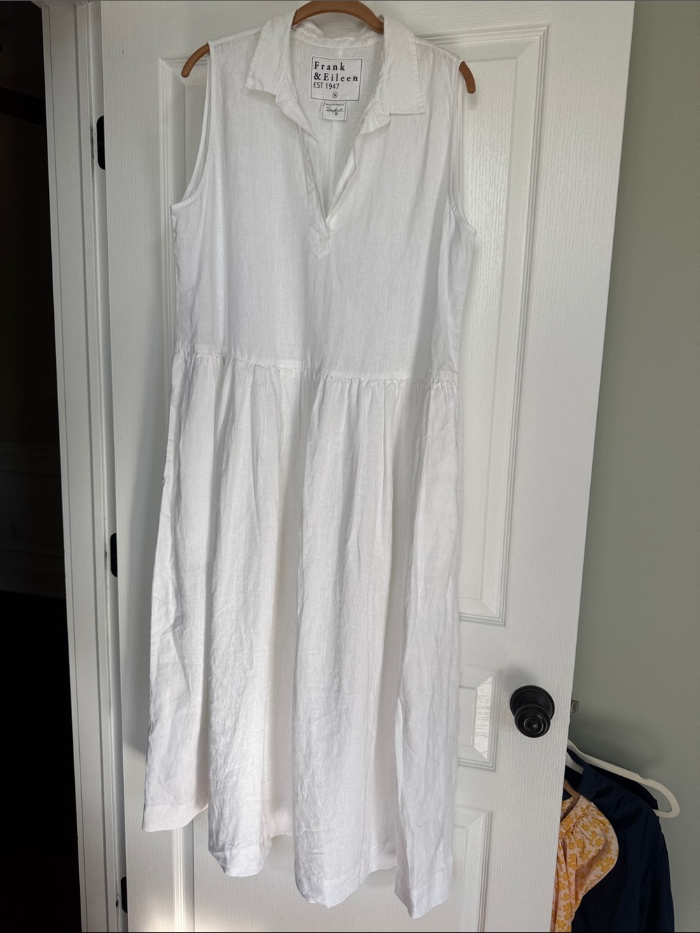 Frank & Eileen Daphne White Sleeveless Linen Collared Midi Dress